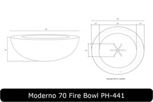 Load image into Gallery viewer, Moderno 70 Fire Bowl Dimensions
