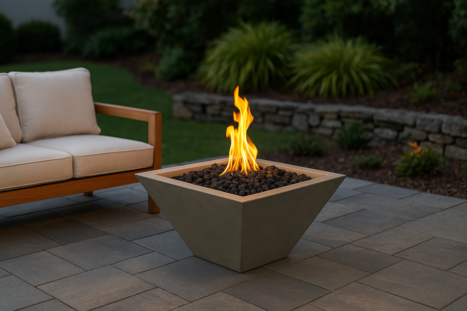 Maya — Square GFRC Concrete Fire Bowl (with 24", 30", or 36" options)