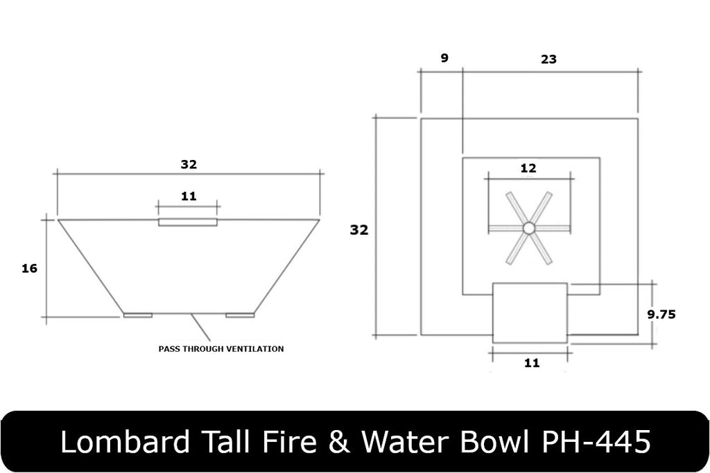 LOMBARD TALL — Square Fire & Water Bowl (32")
