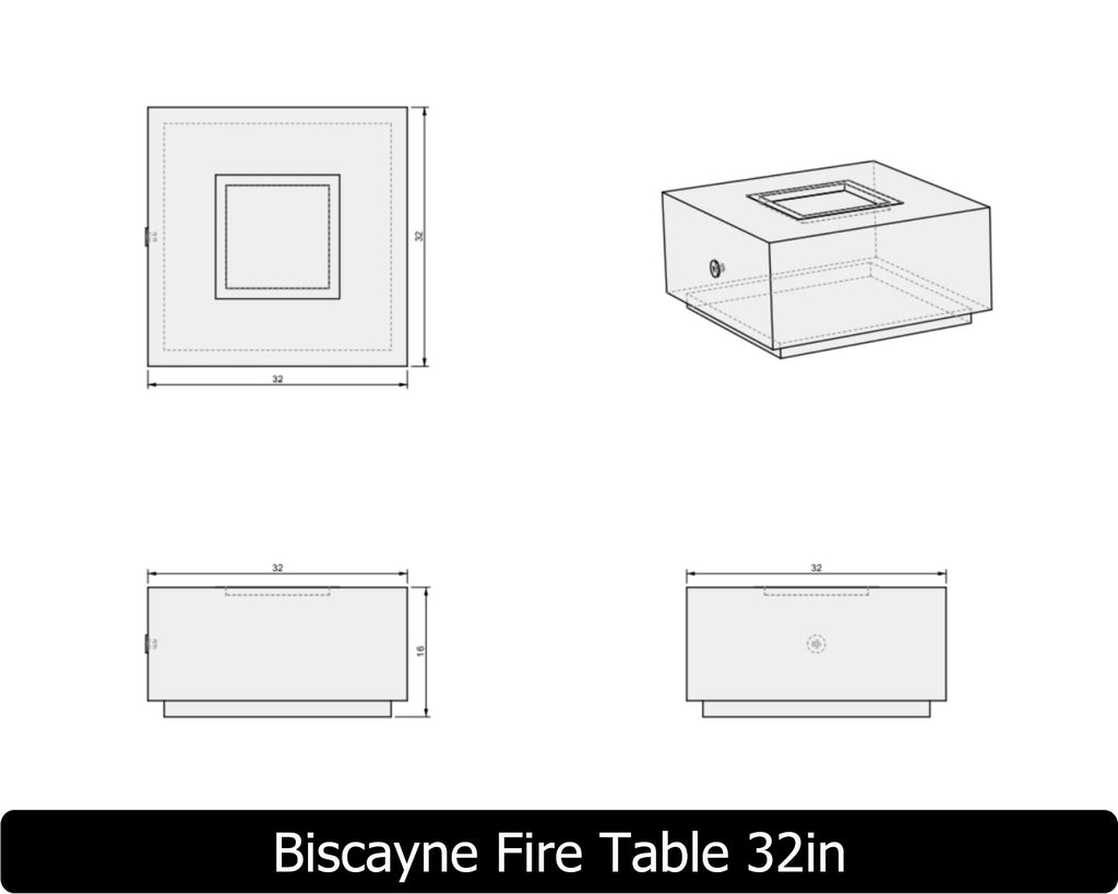 Biscayne — Square Concrete Fire Table (32", 38", or 45" Size Options)