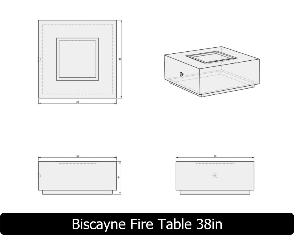 Biscayne — Square Concrete Fire Table (32", 38", or 45" Size Options)