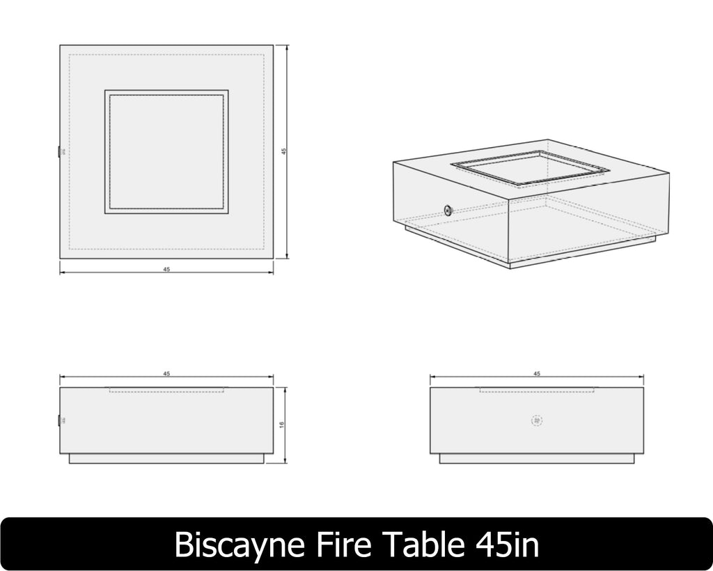 Biscayne — Square Concrete Fire Table (32", 38", or 45" Size Options)