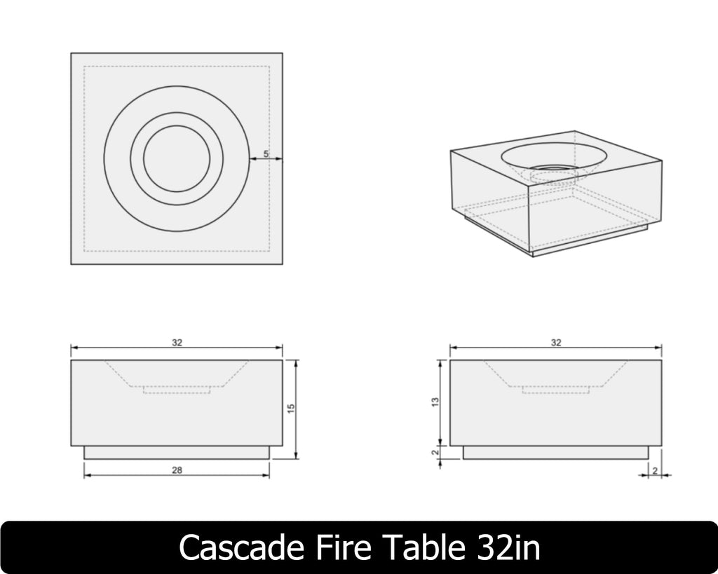 Cascade — Square Concrete Fire Table (32", 38", or 45" Size Options)