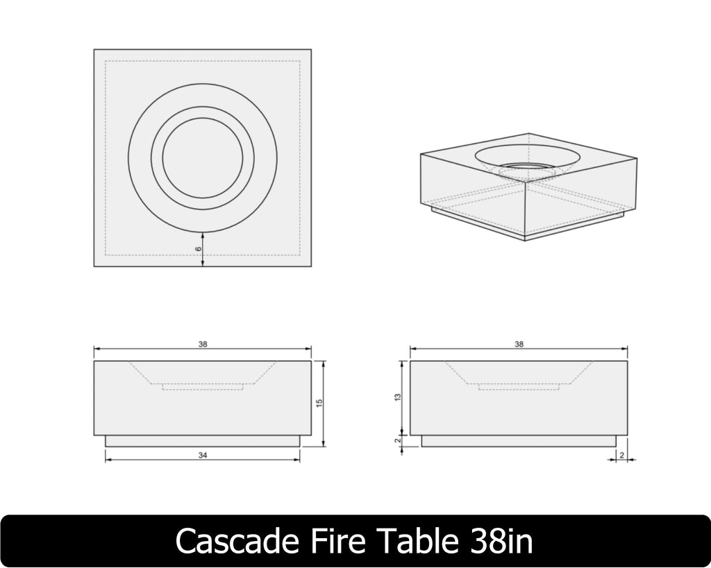 Cascade — Square Concrete Fire Table (32", 38", or 45" Size Options)
