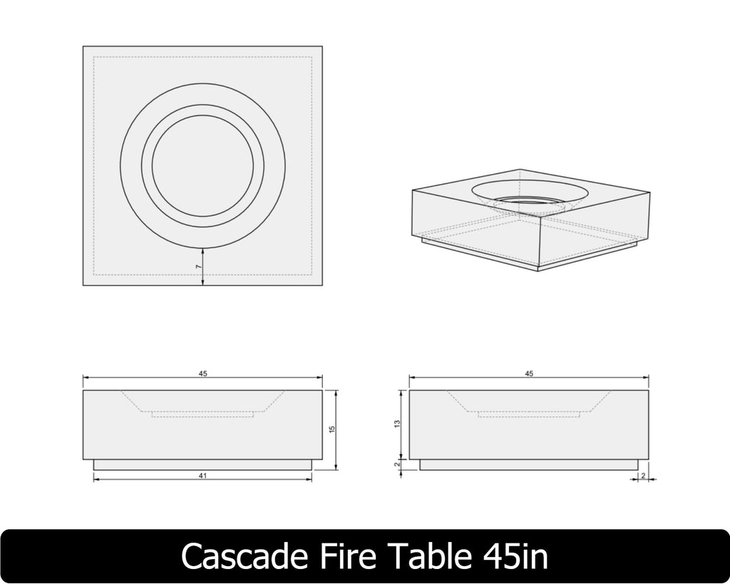 Cascade — Square Concrete Fire Table (32", 38", or 45" Size Options)