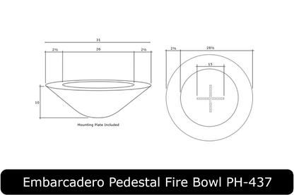 Embarcadero Pedestal Fire Bowl Dimensions