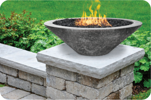 Lifestyle Image of the Embarcadero Pedestal Concrete Fire Bowl