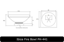 Load image into Gallery viewer, Ibiza Fire Bowl Dimensions
