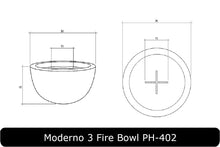 Load image into Gallery viewer, Moderno 3 Fire Bowl Dimensions
