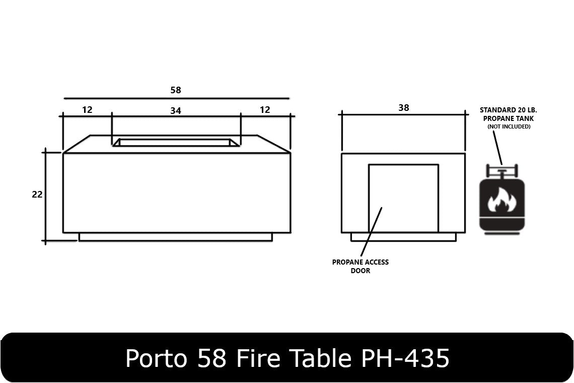 Porto 58 Fire Table Dimensions