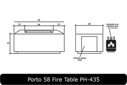 Porto 58 Fire Table Dimensions