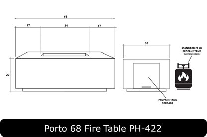 Porto 68 Fire Table Dimensions