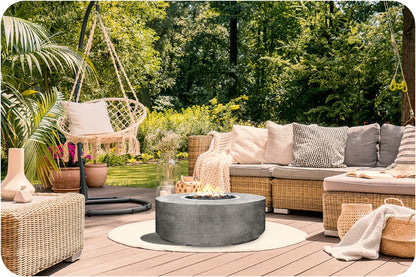 Lifestyle Image of the Rotondo Concrete Fire Table